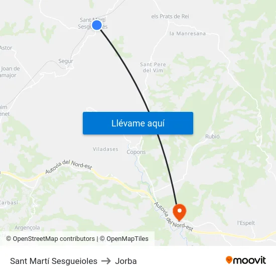 Sant Martí Sesgueioles to Jorba map