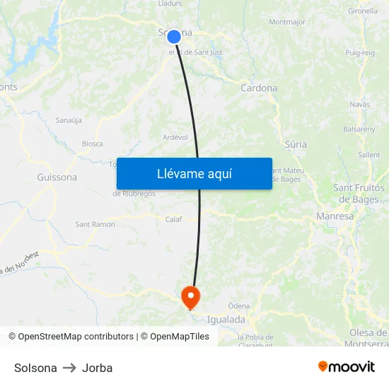 Solsona to Jorba map