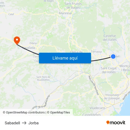 Sabadell to Jorba map