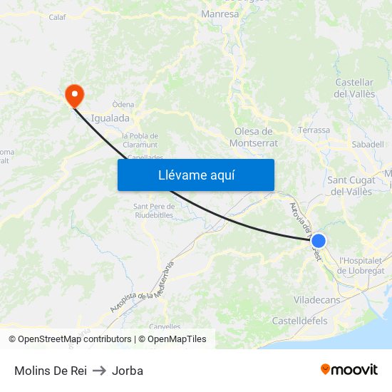 Molins De Rei to Jorba map