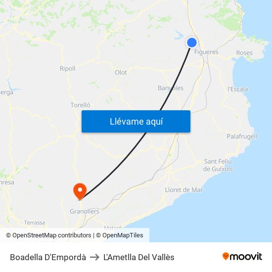 Boadella D'Empordà to L'Ametlla Del Vallès map
