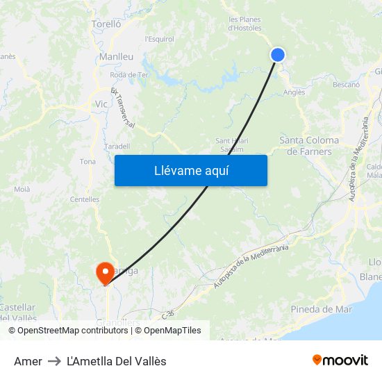 Amer to L'Ametlla Del Vallès map
