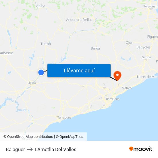 Balaguer to L'Ametlla Del Vallès map