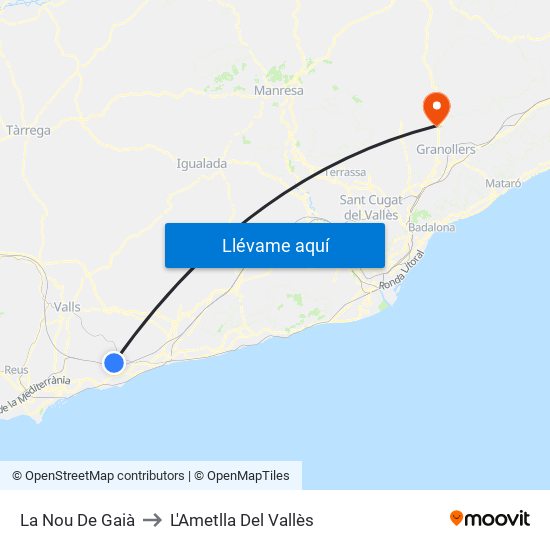 La Nou De Gaià to L'Ametlla Del Vallès map