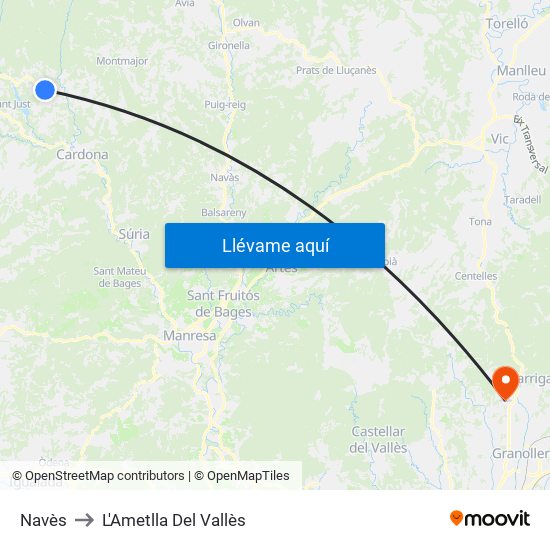 Navès to L'Ametlla Del Vallès map