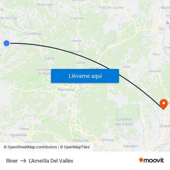 Riner to L'Ametlla Del Vallès map