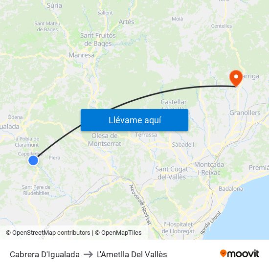 Cabrera D'Igualada to L'Ametlla Del Vallès map