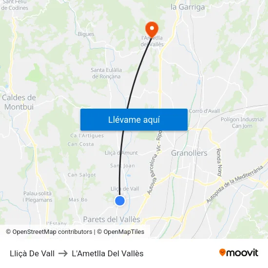 Lliçà De Vall to L'Ametlla Del Vallès map