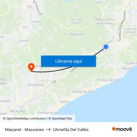Maçanet - Massanes to L'Ametlla Del Vallès map