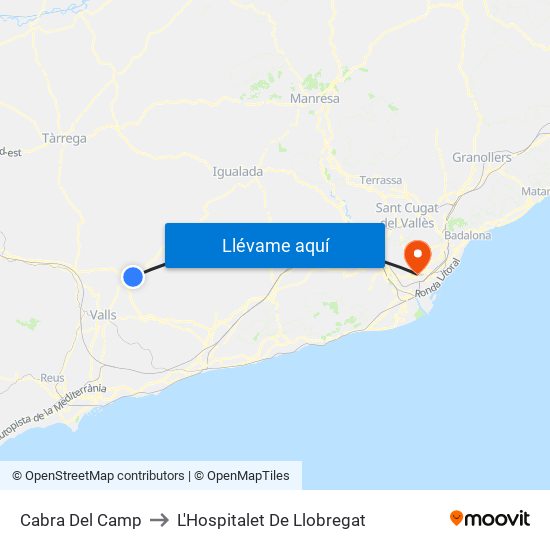 Cabra Del Camp to L'Hospitalet De Llobregat map