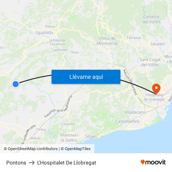 Pontons to L'Hospitalet De Llobregat map