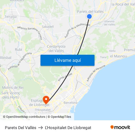 Parets Del Vallès to L'Hospitalet De Llobregat map