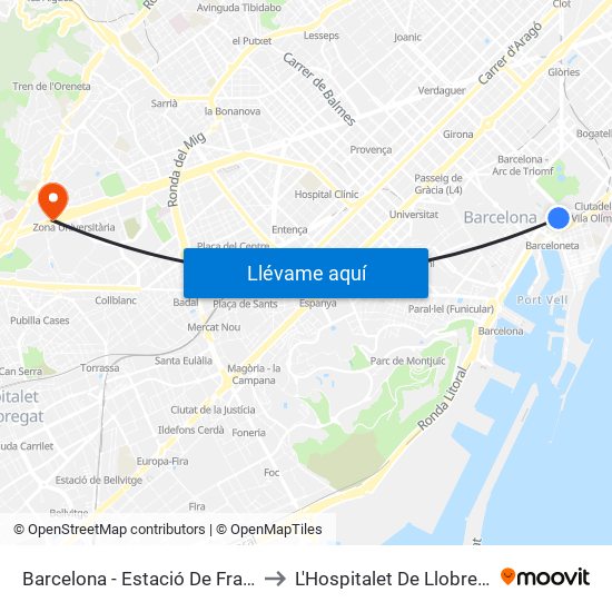 Barcelona - Estació De França to L'Hospitalet De Llobregat map