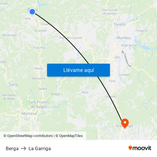 Berga to La Garriga map