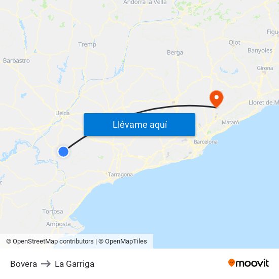 Bovera to La Garriga map