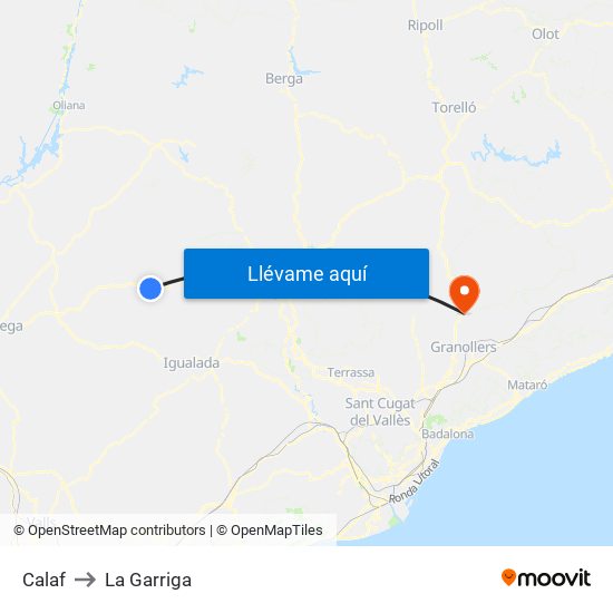 Calaf to La Garriga map