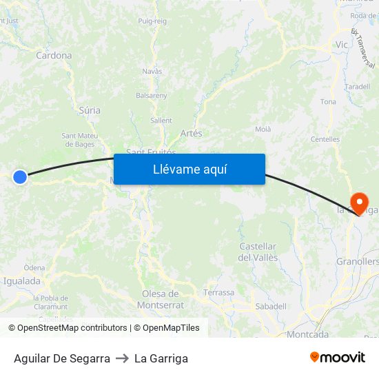 Aguilar De Segarra to La Garriga map