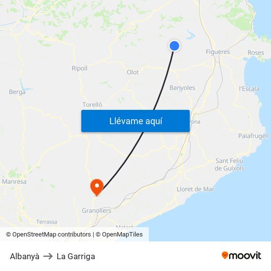Albanyà to La Garriga map