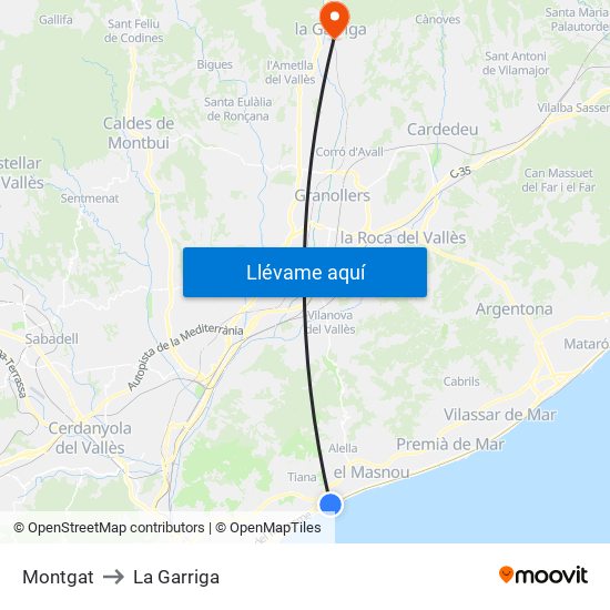 Montgat to La Garriga map