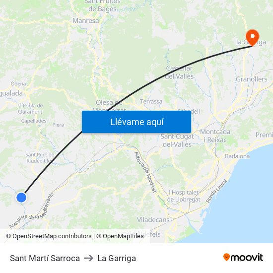 Sant Martí Sarroca to La Garriga map