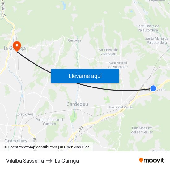 Vilalba Sasserra to La Garriga map