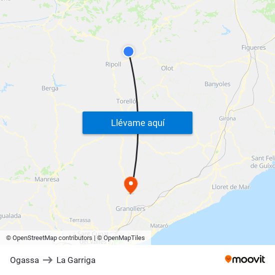 Ogassa to La Garriga map