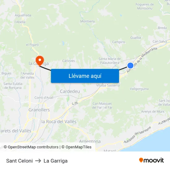 Sant Celoni to La Garriga map