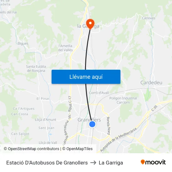 Estació D'Autobusos De Granollers to La Garriga map