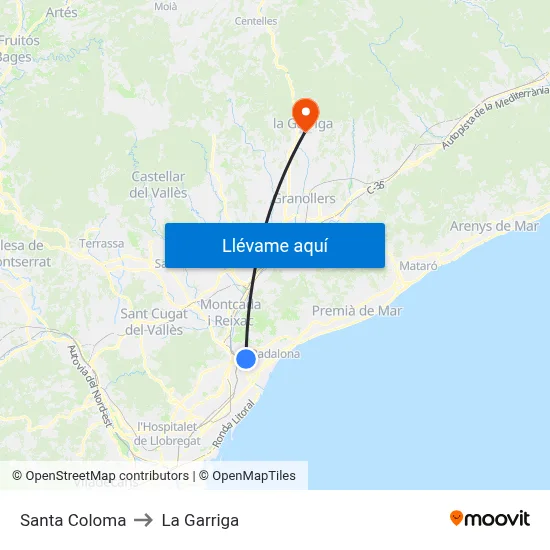 Santa Coloma to La Garriga map