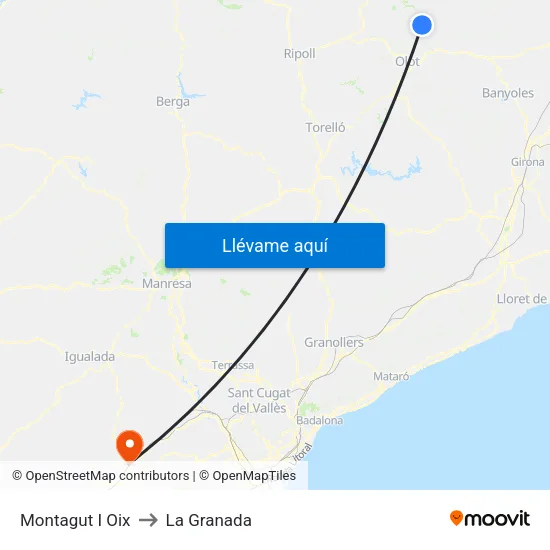 Montagut I Oix to La Granada map