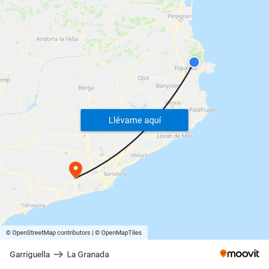 Garriguella to La Granada map