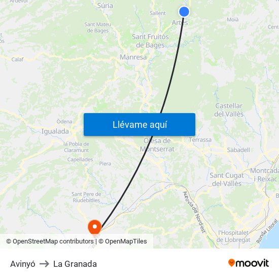 Avinyó to La Granada map