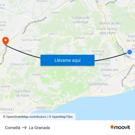 Cornellà to La Granada map