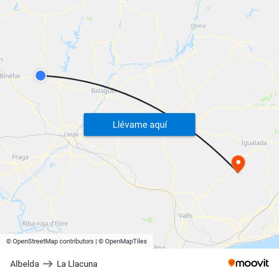 Albelda to La Llacuna map