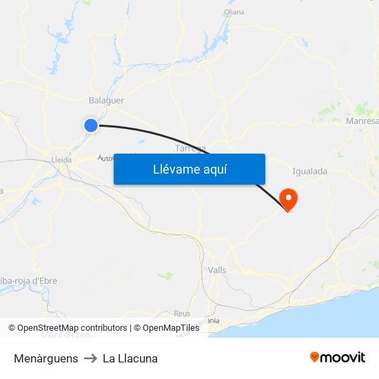 Menàrguens to La Llacuna map