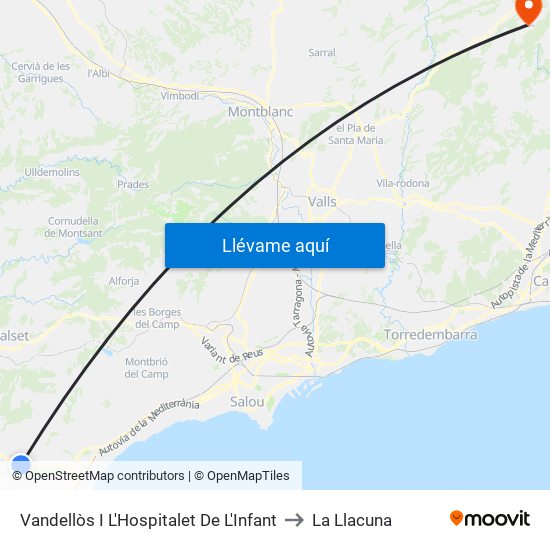 Vandellòs I L'Hospitalet De L'Infant to La Llacuna map