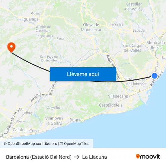 Barcelona (Estació Del Nord) to La Llacuna map