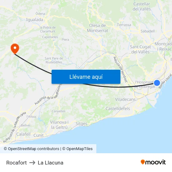Rocafort to La Llacuna map