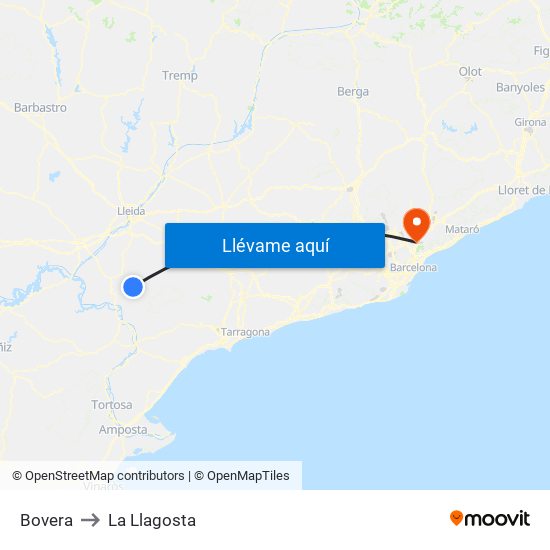 Bovera to La Llagosta map