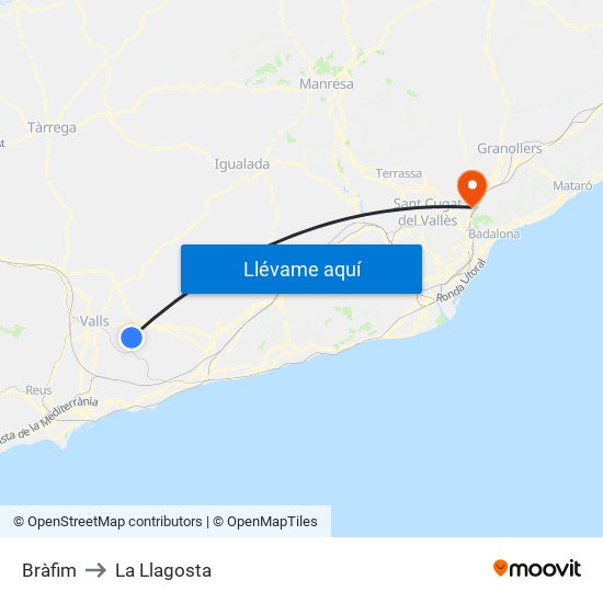 Bràfim to La Llagosta map
