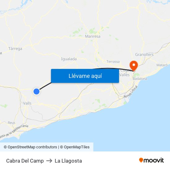 Cabra Del Camp to La Llagosta map