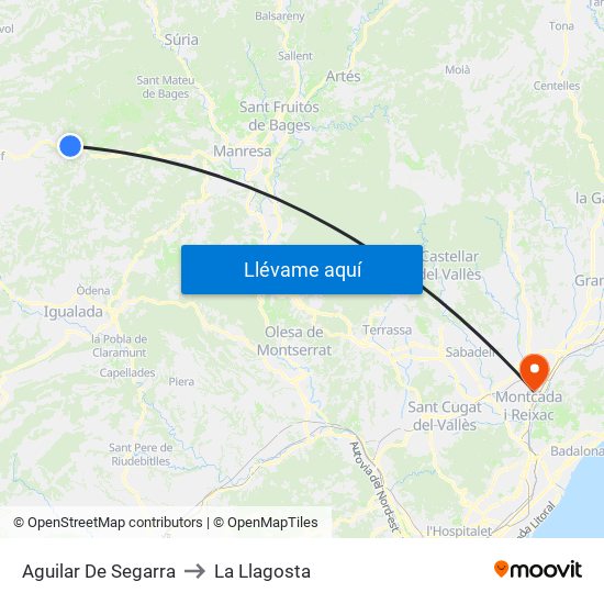 Aguilar De Segarra to La Llagosta map