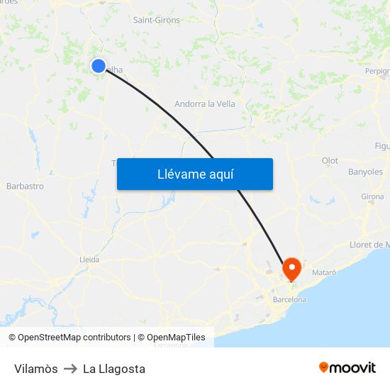 Vilamòs to La Llagosta map