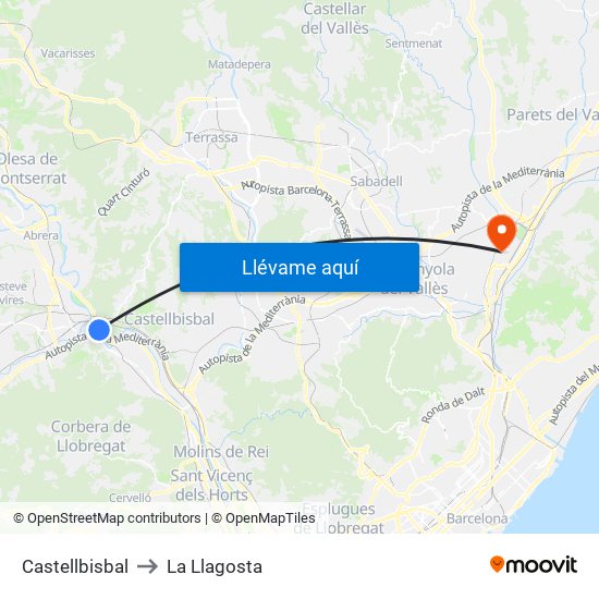 Castellbisbal to La Llagosta map