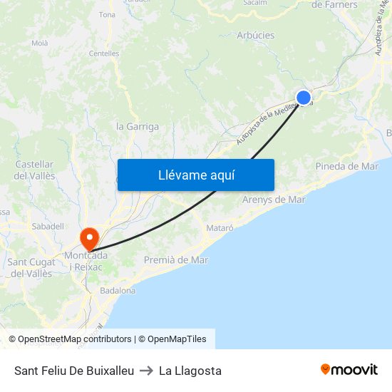 Sant Feliu De Buixalleu to La Llagosta map