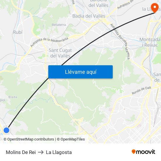 Molins De Rei to La Llagosta map