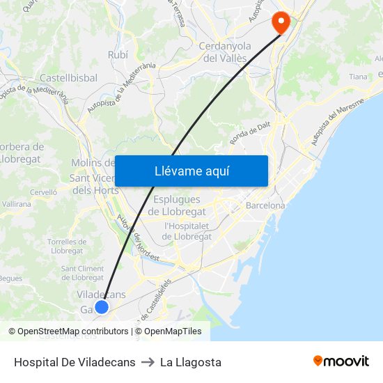 Hospital De Viladecans to La Llagosta map