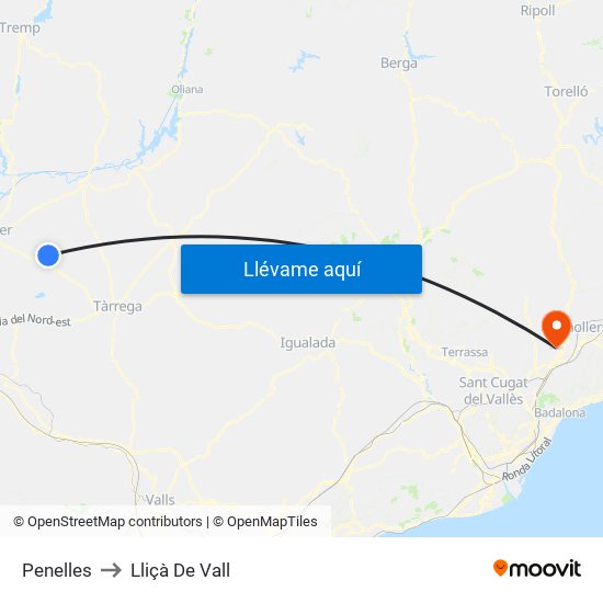Penelles to Lliçà De Vall map