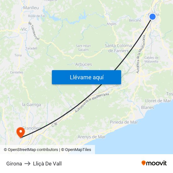 Girona to Lliçà De Vall map