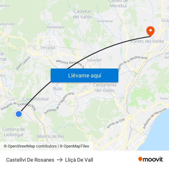 Castellví De Rosanes to Lliçà De Vall map